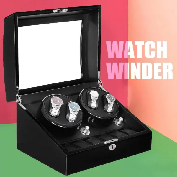 Automatische watchwinder - 10 slots - LED - 5 standen - voor horloges en ringen - Polyurethaan - Zwart