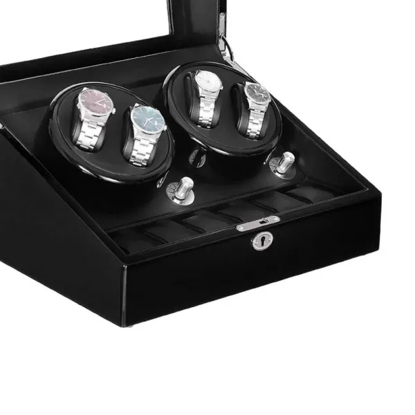 Automatische watchwinder - 10 slots - LED - 5 standen - voor horloges en ringen - Polyurethaan - Zwart