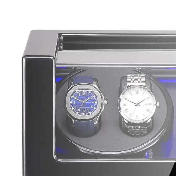 Automatische watchwinder - 10 slots - LED - 5 standen - voor horloges en ringen - Polyurethaan - Zwart
