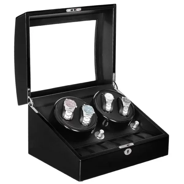 Automatische watchwinder - 10 slots - LED - 5 standen - voor horloges en ringen - Polyurethaan - Zwart Automatische watchwinder - 10 slots - LED - 5 standen - voor horloges en ringen - Polyurethaan - Zwart
