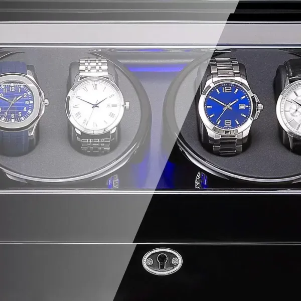 Automatische watchwinder - 10 slots - LED - 5 standen - voor horloges en ringen - Polyurethaan - Zwart
