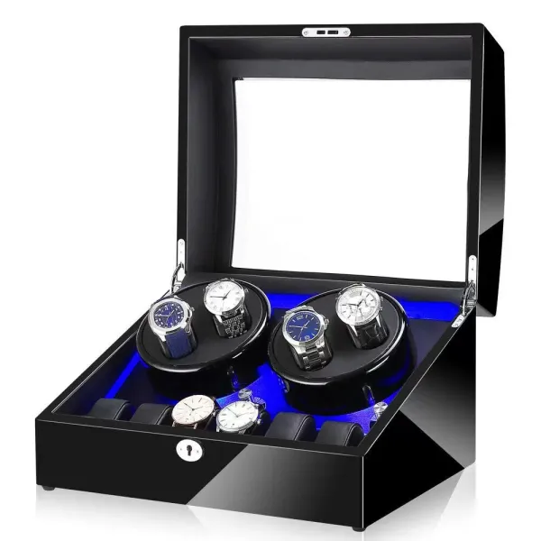 Automatische watchwinder - 10 slots - LED - 5 standen - voor horloges en ringen - Polyurethaan - Zwart Automatische watchwinder - 10 slots - LED - 5 standen - voor horloges en ringen - Polyurethaan - Zwart