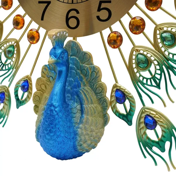 60 x 60 cm pauw wandklok veelkleurige metalen klok Europese stijl wanddecoratie voor woonkamer, slaapkamer of cadeau