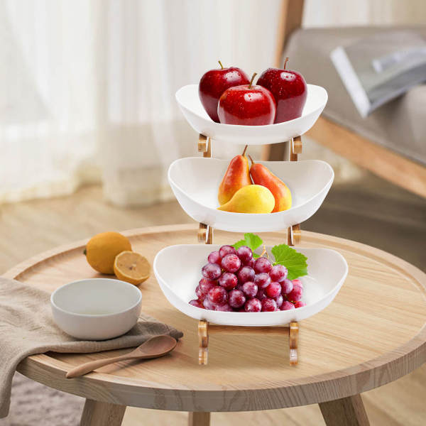 Keramisch fruitdisplay met 3 niveaus, veelzijdig voor fruit, snacks en gebak Keramisch fruitdisplay met 3 niveaus, veelzijdig voor fruit, snacks en gebak