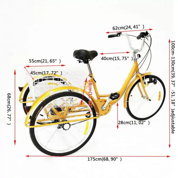 Driewieler voor volwassenen en volwassenen - Met 3 wielen - Seniorenfiets - 24" - Shimano 6 versnellingen derailleur