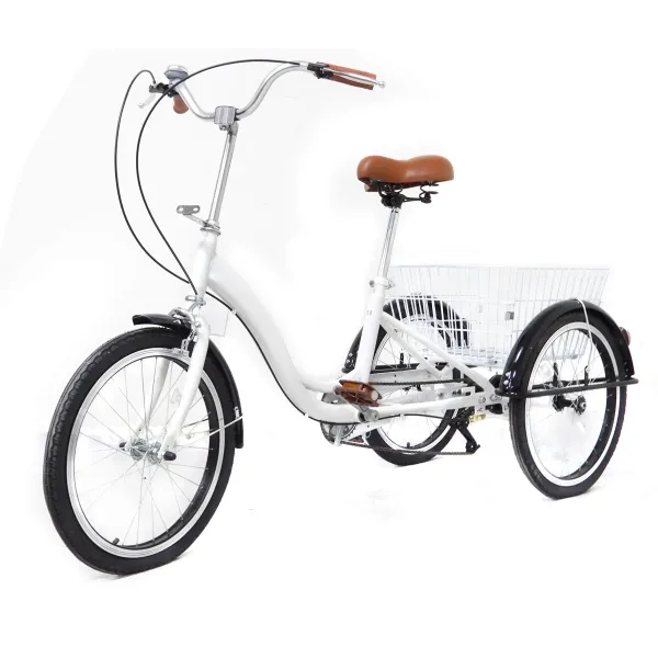 20 inch 3 wielen driewieler volwassen driewieler enkele snelheid + mandfiets witte fiets 20 inch 3 wielen driewieler volwassen driewieler enkele snelheid + mandfiets witte fiets