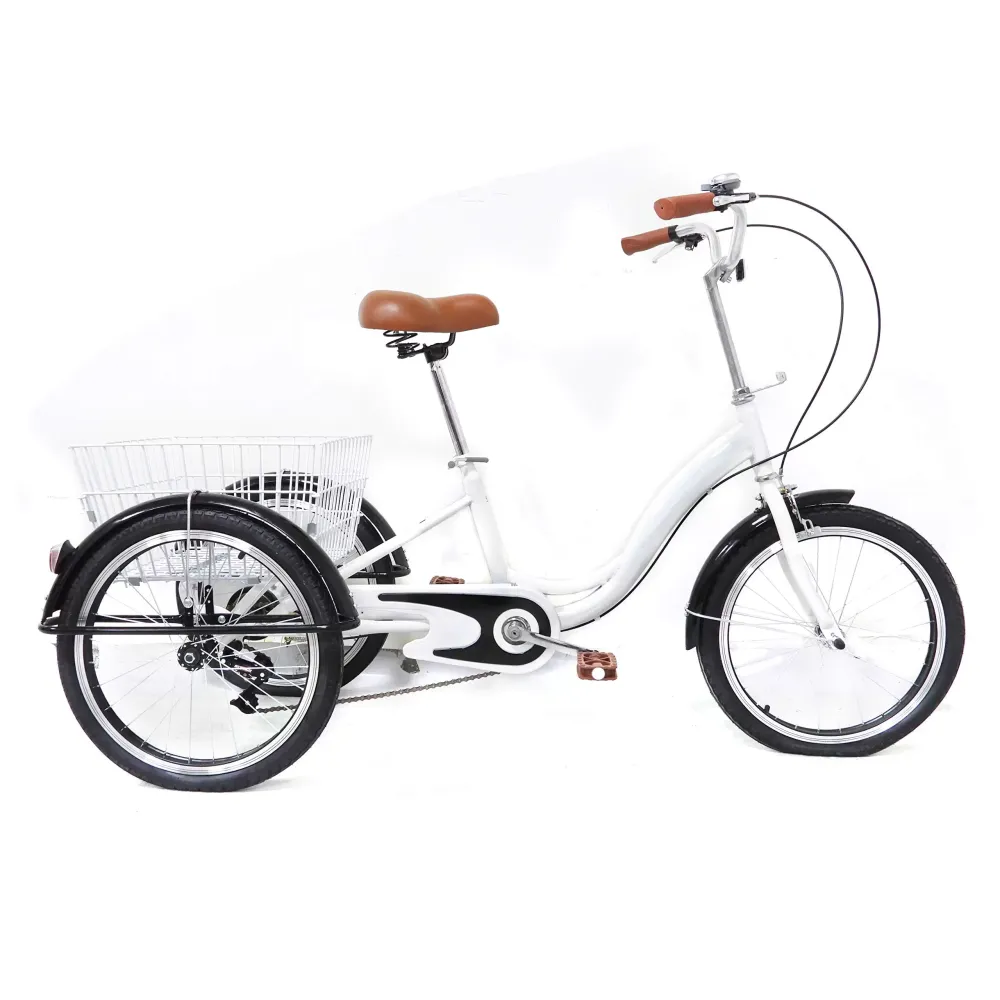 20 inch 3 wielen driewieler volwassen driewieler enkele snelheid + mandfiets witte fiets