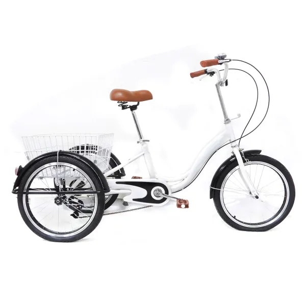 20 inch 3 wielen driewieler volwassen driewieler enkele snelheid + mandfiets witte fiets