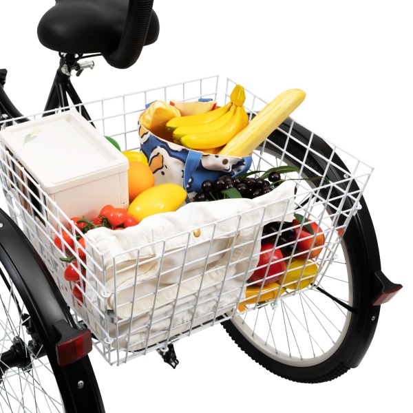 24 inch 7-versnellingsfiets met 3 wielen en mand voor volwassenen en senioren, voor reizen, paardrijden en winkelen (zwart)