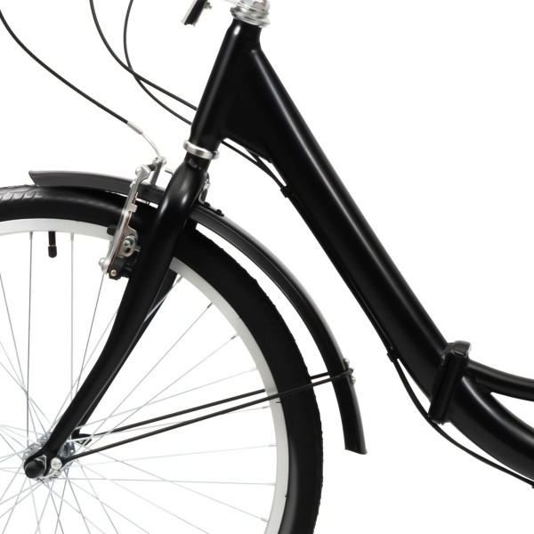 24 inch 7-versnellingsfiets met 3 wielen en mand voor volwassenen en senioren, voor reizen, paardrijden en winkelen (zwart)