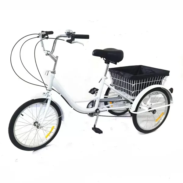 20" driewieler voor volwassenen, 8 versnellingen, 3 wielen voor seniorenfiets met mand