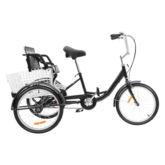20 inch driewieler voor volwassenen, frame van koolstofstaal, 3-wielfiets met mand voor volwassenen en ouderen