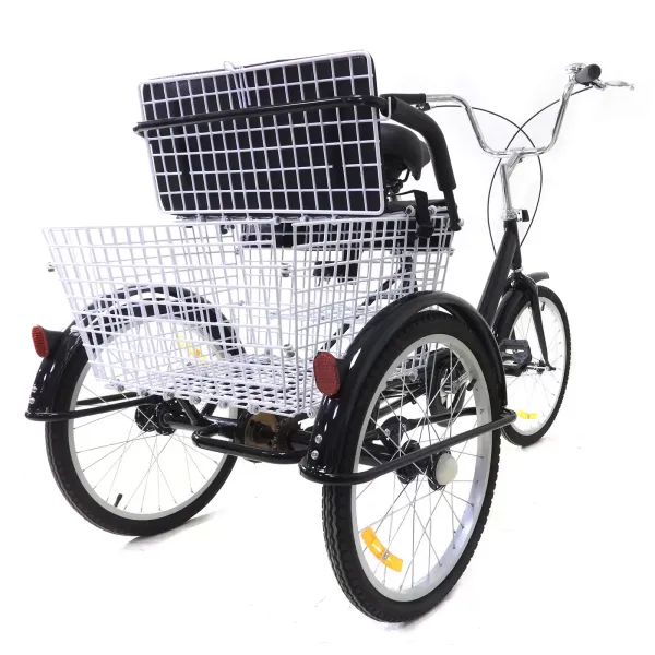 20 inch driewieler voor volwassenen, frame van koolstofstaal, 3-wielfiets met mand voor volwassenen en ouderen