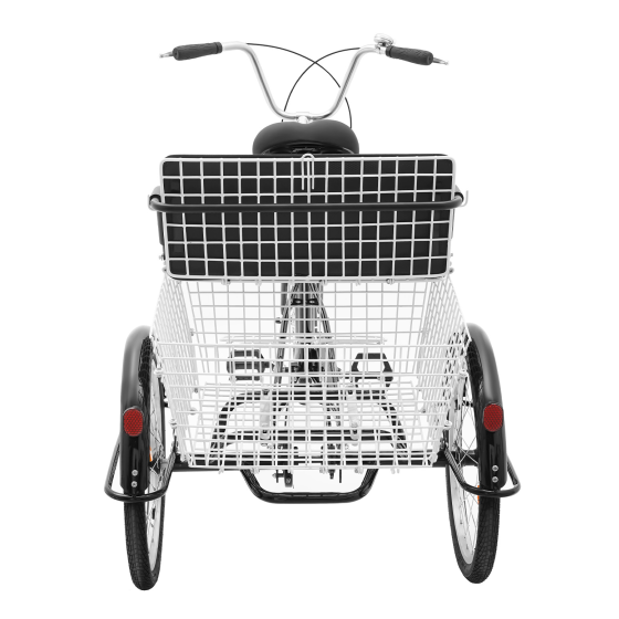 20 inch driewieler voor volwassenen, frame van koolstofstaal, 3-wielfiets met mand voor volwassenen en ouderen