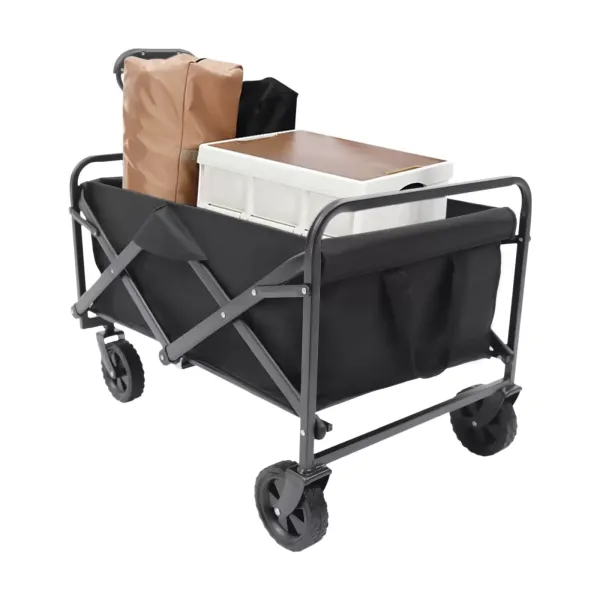 Opvouwbare tuin-strandtransportwagen met 5" rubberen wielen, verstelbare handgreep en 2 bekerhouders (zwart) Opvouwbare tuin-strandtransportwagen met 5" rubberen wielen, verstelbare handgreep en 2 bekerhouders (zwart)