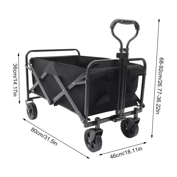 Opvouwbare tuin-strandtransportwagen met 5" rubberen wielen, verstelbare handgreep en 2 bekerhouders (zwart) Opvouwbare tuin-strandtransportwagen met 5" rubberen wielen, verstelbare handgreep en 2 bekerhouders (zwart)
