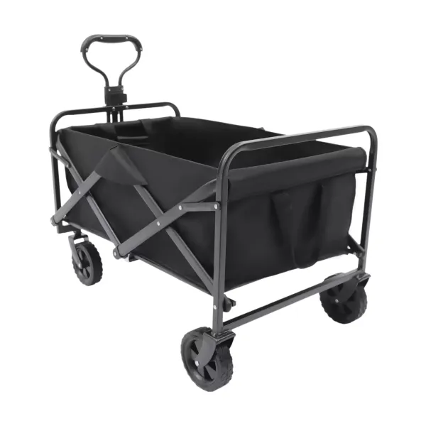 Opvouwbare tuin-strandtransportwagen met 5" rubberen wielen, verstelbare handgreep en 2 bekerhouders (zwart) Opvouwbare tuin-strandtransportwagen met 5" rubberen wielen, verstelbare handgreep en 2 bekerhouders (zwart)
