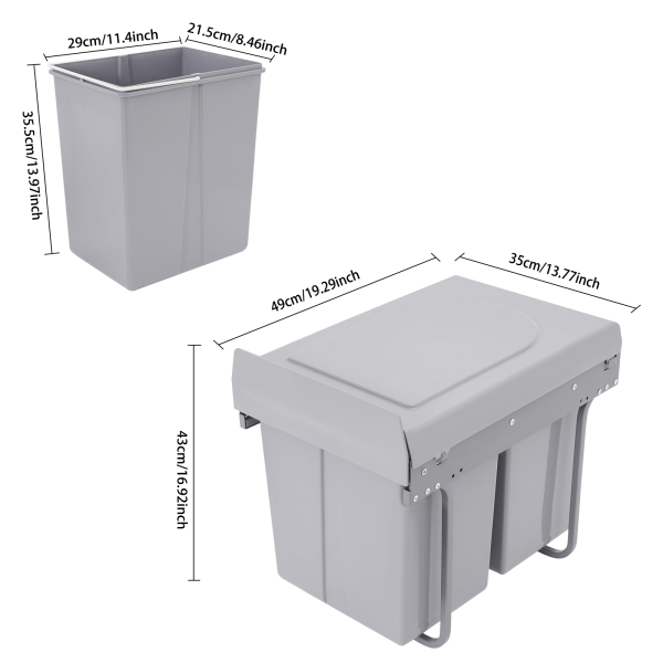 Keukenafvalbak, 40L uittrekbare recyclingafvalbak, schuifkeukenafvalbak Keukenafvalbak, 40L uittrekbare recyclingafvalbak, schuifkeukenafvalbak