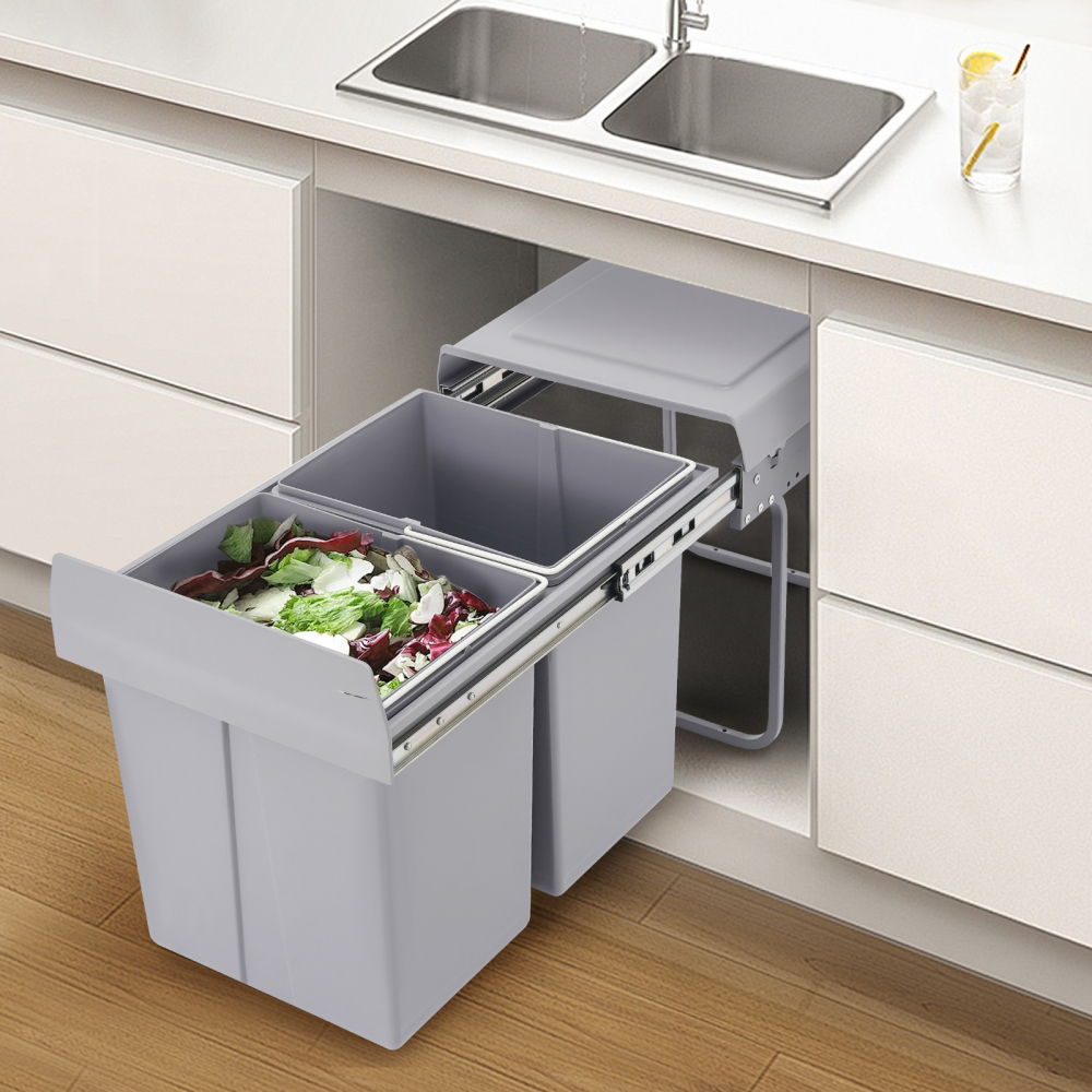 Keukenafvalbak, 40L uittrekbare recyclingafvalbak, schuifkeukenafvalbak