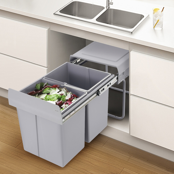 Keukenafvalbak, 40L uittrekbare recyclingafvalbak, schuifkeukenafvalbak