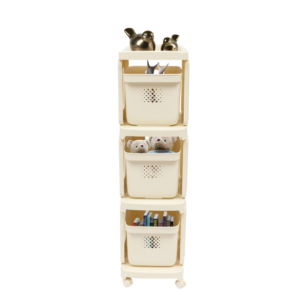 Kantoorkarretjes, Rollende Opbergkar, Kunststof Rollende Opbergkar, 38*32*117cm, Crème Wit