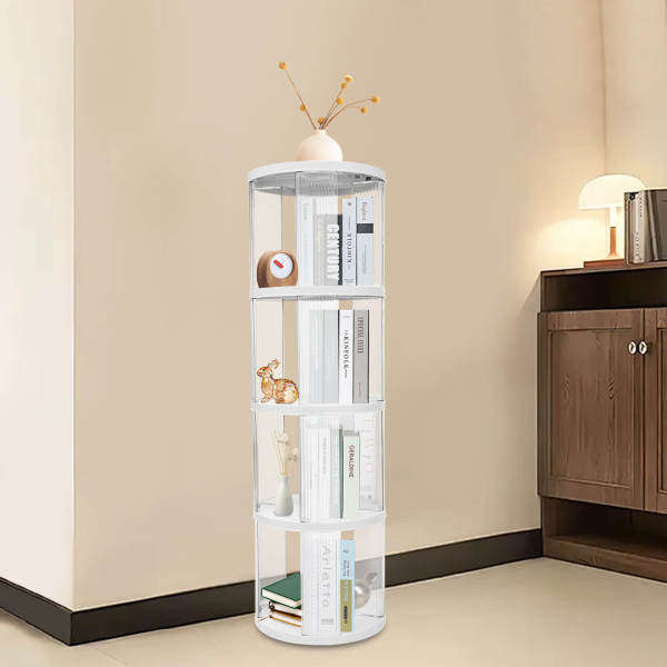 Draaibare boekenplank, boekenkast voor thuis, moderne 360° draaibare opbergplank, ABS en PET, 4 lagen