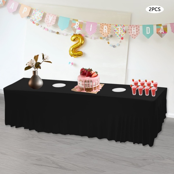 Set van 2 rechthoekige tafelkleden met ruches voor bruiloft, feest, banket, eetkamer, 96 x 30 inch, zwart