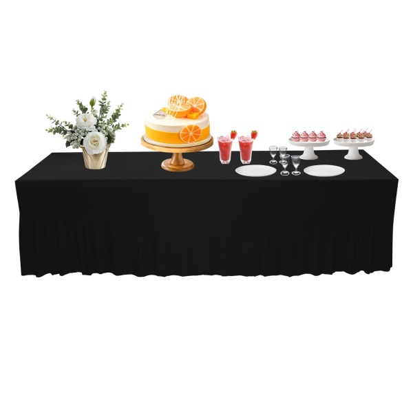 Set van 2 rechthoekige tafelkleden met ruches voor bruiloft, feest, banket, eetkamer, 96 x 30 inch, zwart