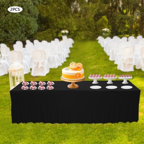 Set van 2 rechthoekige tafelkleden met ruches voor bruiloft, feest, banket, eetkamer, 96 x 30 inch, zwart