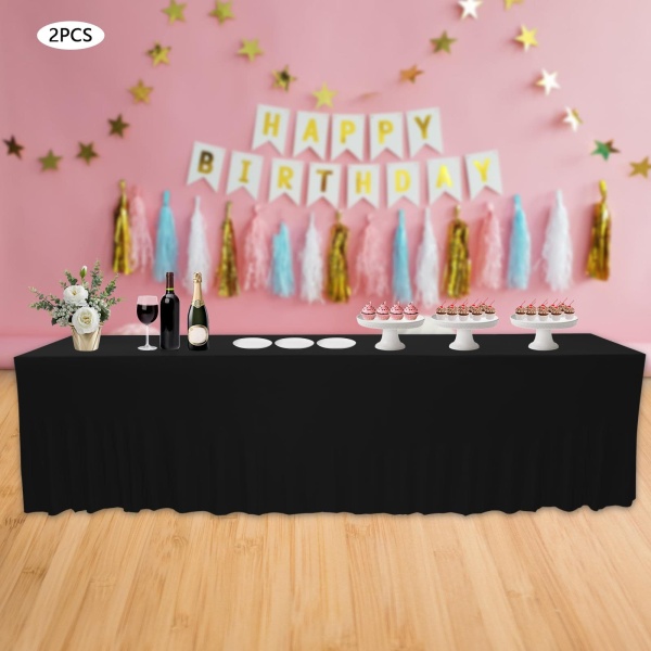 Set van 2 rechthoekige tafelkleden met ruches voor bruiloft, feest, banket, eetkamer, 96 x 30 inch, zwart