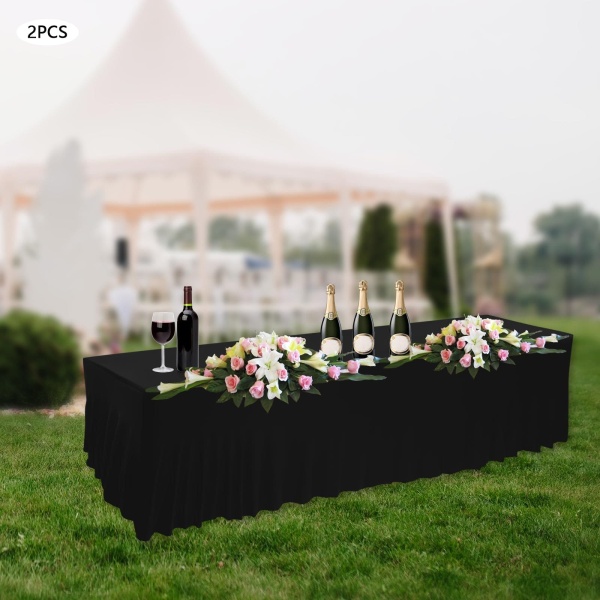 Set van 2 rechthoekige tafelkleden met ruches voor bruiloft, feest, banket, eetkamer, 96 x 30 inch, zwart