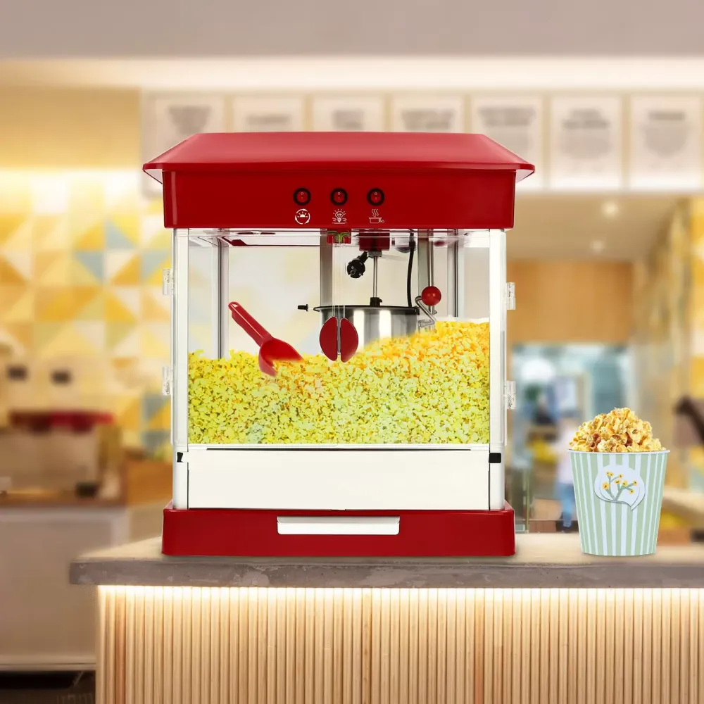 Popcornmachine Professionele Popcorn in RVS Pot Maïsplukker 800W 220V Rood