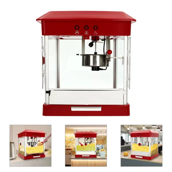 Popcornmachine Professionele Popcorn in RVS Pot Maïsplukker 800W 220V Rood