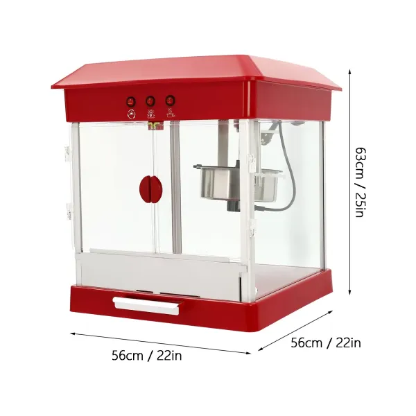 Popcornmachine Professionele Popcorn in RVS Pot Maïsplukker 800W 220V Rood