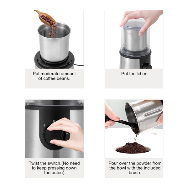 Elektrische koffiemolen, 350 W kruidenmolen, 80 g capaciteit, roestvrij staal voor koffiebonen, lijnzaad, noten, specerijen, granen Elektrische koffiemolen, 350 W kruidenmolen, 80 g capaciteit, roestvrij staal voor koffiebonen, lijnzaad, noten, specerijen, granen