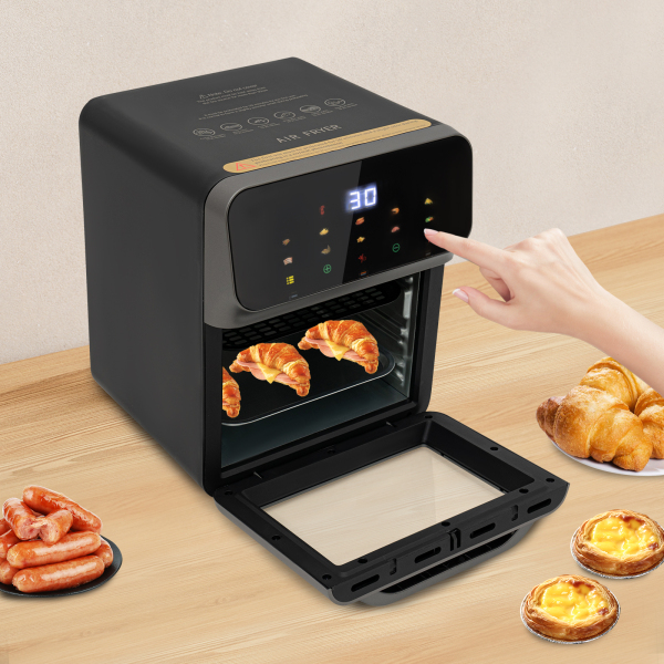 Elektrische oven met LCD-touchscreen, oven met visuele functie, elektrische oven, zwart