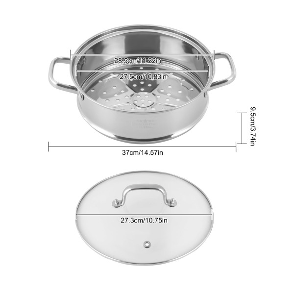 Set van 5 roestvrijstalen stomers met een diameter van 28 cm en deksel Zilver Set van 5 roestvrijstalen stomers met een diameter van 28 cm en deksel Zilver