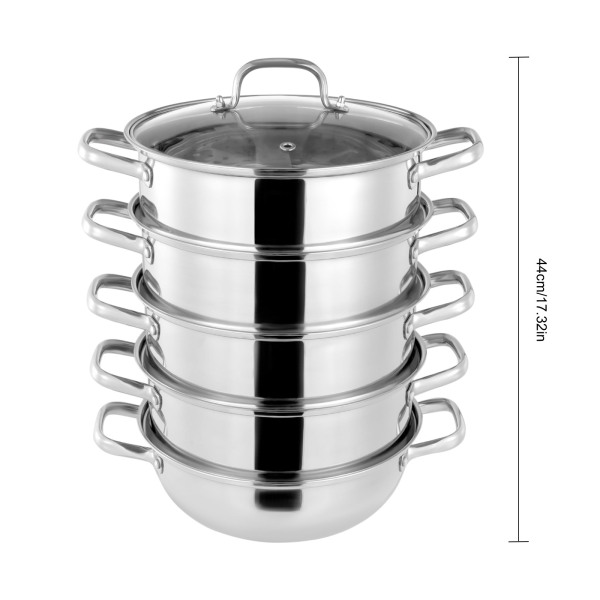 Set van 5 roestvrijstalen stomers met een diameter van 28 cm en deksel Zilver Set van 5 roestvrijstalen stomers met een diameter van 28 cm en deksel Zilver