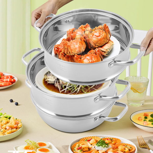Set van 5 roestvrijstalen stomers met een diameter van 28 cm en deksel Zilver Set van 5 roestvrijstalen stomers met een diameter van 28 cm en deksel Zilver