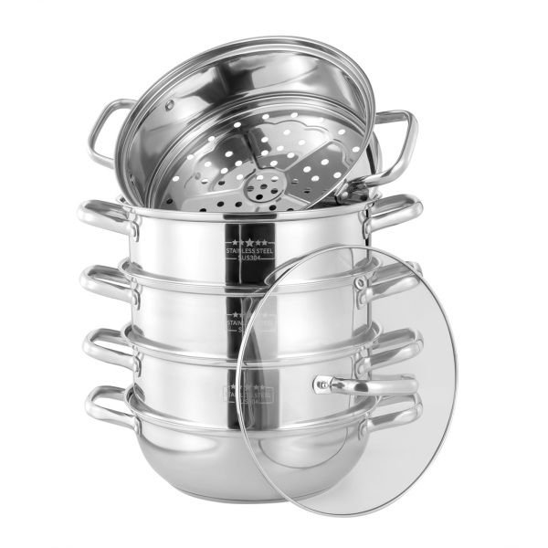Set van 5 roestvrijstalen stomers met een diameter van 28 cm en deksel Zilver Set van 5 roestvrijstalen stomers met een diameter van 28 cm en deksel Zilver
