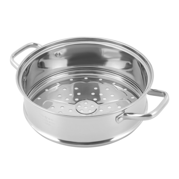 Set van 5 roestvrijstalen stomers met een diameter van 28 cm en deksel Zilver