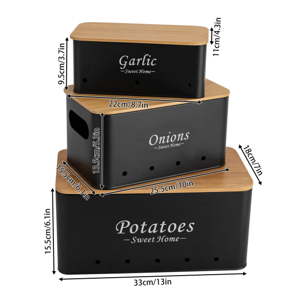 Container Sets, Uien / Aardappel / Knoflook opslag organisator, 3Pcs Opbergdoos Container Sets, Uien / Aardappel / Knoflook opslag organisator, 3Pcs Opbergdoos