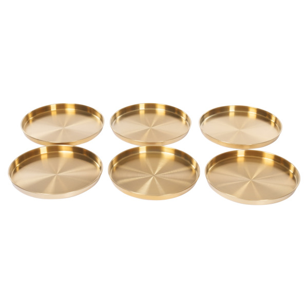 6 stuks ronde serveerschalen, roestvrijstalen tafelblad, gouden decoratieve schaal - goud 6 stuks ronde serveerschalen, roestvrijstalen tafelblad, gouden decoratieve schaal - goud