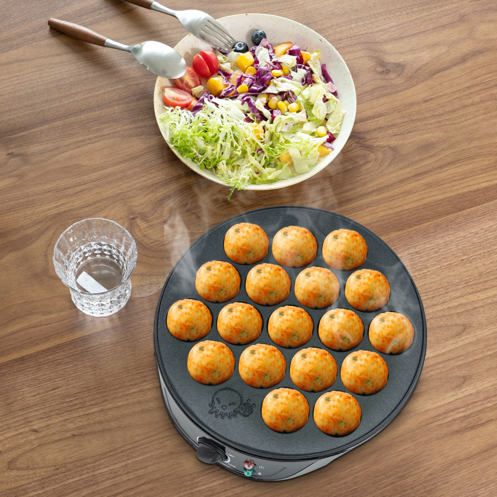 Takoyaki Maker 750W, 18-gaats elektrische takoyaki balmachine, gegrilde takoyaki grillpan, zwart
