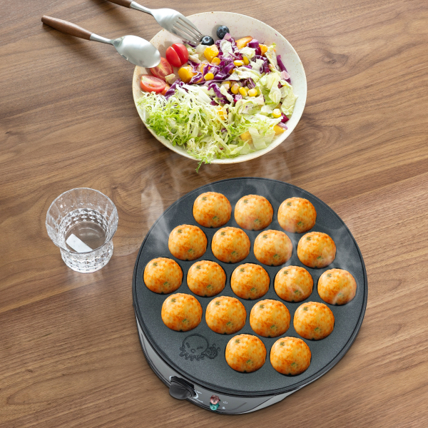 Takoyaki Maker 750W, 18-gaats elektrische takoyaki balmachine, gegrilde takoyaki grillpan, zwart Takoyaki Maker 750W, 18-gaats elektrische takoyaki balmachine, gegrilde takoyaki grillpan, zwart