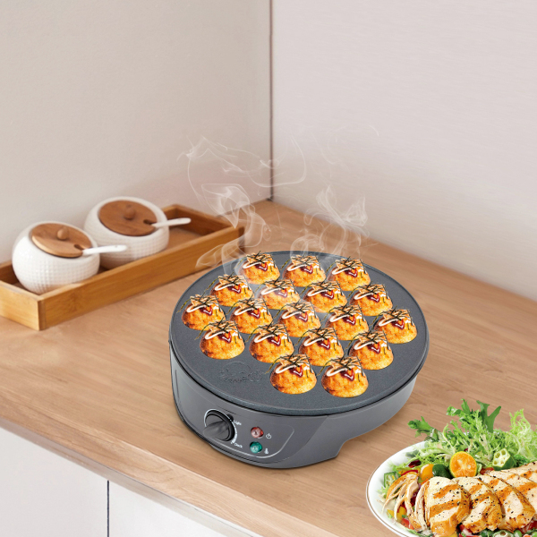 Takoyaki Maker 750W, 18-gaats elektrische takoyaki balmachine, gegrilde takoyaki grillpan, zwart