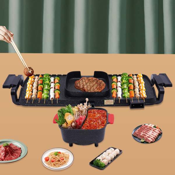 Barbecue Hot Pot 2 in 1, Koreaanse binnenbarbecue, Shabu Shabu met dubbele bediening, Hot Pot met grill, multifunctioneel rookloos draagbaar fornuis Barbecue Hot Pot 2 in 1, Koreaanse binnenbarbecue, Shabu Shabu met dubbele bediening, Hot Pot met grill, multifunctioneel rookloos draagbaar fornuis