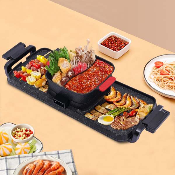 Barbecue Hot Pot 2 in 1, Koreaanse binnenbarbecue, Shabu Shabu met dubbele bediening, Hot Pot met grill, multifunctioneel rookloos draagbaar fornuis Barbecue Hot Pot 2 in 1, Koreaanse binnenbarbecue, Shabu Shabu met dubbele bediening, Hot Pot met grill, multifunctioneel rookloos draagbaar fornuis