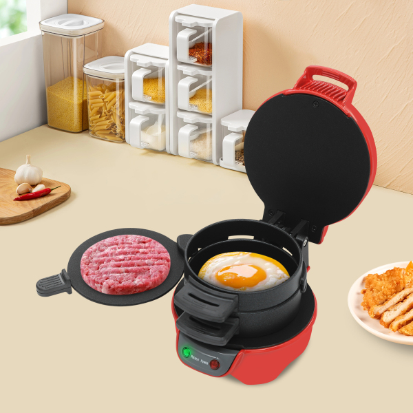 Draagbare grillmachine, elektrische hamburgermaker, elektrische hamburgerpers - rood