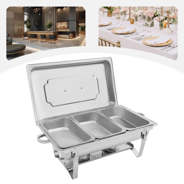 Set van 3 ovenschalen 9 l - 3 roestvrijstalen warmhoudcontainers